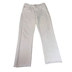 AGOLDE Sz 29 Womens White Denim Riley High Rise Straight Crop Raw Hem  Boho Jean